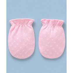 Babyhug 100% Cotton Interlock Knit Cap, Mitten & Booties with Polka Dots in Pink - Diameter - 14.5 cm