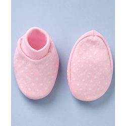 Babyhug 100% Cotton Interlock Knit Cap, Mitten & Booties with Polka Dots in Pink - Diameter - 14.5 cm