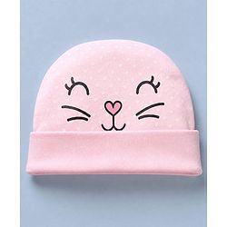 Babyhug 100% Cotton Interlock Knit Cap, Mitten & Booties with Polka Dots in Pink - Diameter - 14.5 cm