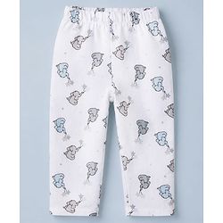 Babyhug Cotton Muslin Woven Front Open Co-ord Shirt & Pajama Night Suit with Elephant & Star Print - White
