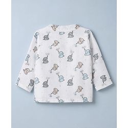 Babyhug Cotton Muslin Woven Front Open Co-ord Shirt & Pajama Night Suit with Elephant & Star Print - White