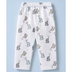 Babyhug Cotton Muslin Woven Front Open Co-ord Shirt & Pajama Night Suit with Elephant & Star Print - White