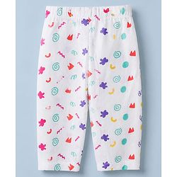 Babyhug Cotton Muslin Woven Front Open Co-ord Shirt & Pajama Night Suit with Flower & Polka Dots Shapes Print - White