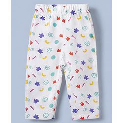 Babyhug Cotton Muslin Woven Front Open Co-ord Shirt & Pajama Night Suit with Flower & Polka Dots Shapes Print - White