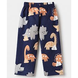 Babyhug Cotton Knit Full Sleeves Front Open Co-ord Shirt & Pajama Night Suit with Dinosaur Print - Navy Blue