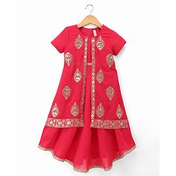 Babyhug Georgette Woven Half Seeves Sequin Floral Embroidered Ethic Dress - Fuchsia
