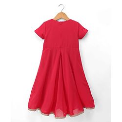 Babyhug Georgette Woven Half Seeves Sequin Floral Embroidered Ethic Dress - Fuchsia