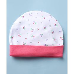 Babyhug 100% Cotton Interlock Knit Cap, Mitten & Booties with Floral Print White - Diameter 10 cm