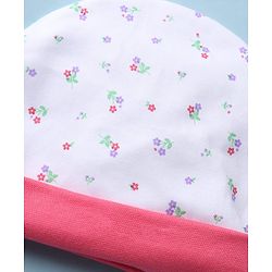 Babyhug 100% Cotton Interlock Knit Cap, Mitten & Booties with Floral Print White - Diameter 10 cm