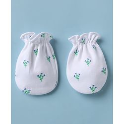 Babyhug 100% Cotton Interlock Knit Cap Mittens & Booties With Floral Print White - Diameter 14.5 cm
