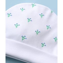 Babyhug 100% Cotton Interlock Knit Cap Mittens & Booties With Floral Print White - Diameter 14.5 cm