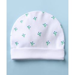 Babyhug 100% Cotton Interlock Knit Cap Mittens & Booties With Floral Print White - Diameter 14.5 cm