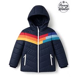 Babyhug Woven Padded/Quilted/ Winter Jacket with Full Sleeves and Rainbow Print - Navy Blue