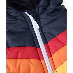 Babyhug Woven Padded/Quilted/ Winter Jacket with Full Sleeves and Rainbow Print - Navy Blue