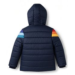 Babyhug Woven Padded/Quilted/ Winter Jacket with Full Sleeves and Rainbow Print - Navy Blue