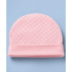 Babyhug 100% Cotton Interlock Knit Cap, Mitten & Booties Polka Dots & Animal Print in Pink - Diameter 14 cm