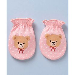 Babyhug 100% Cotton Interlock Knit Cap, Mitten & Booties Polka Dots & Animal Print in Pink - Diameter 14 cm