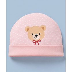 Babyhug 100% Cotton Interlock Knit Cap, Mitten & Booties Polka Dots & Animal Print in Pink - Diameter 14 cm