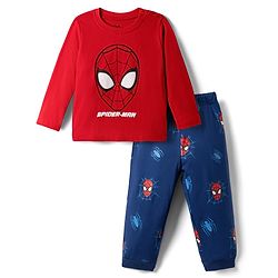 Babyhug Marvel 100% Cotton Single Jersey Knit Full Sleeves T-Shirt & Pajama Night Suit with Spider Man Graphic Print - Red & Blue