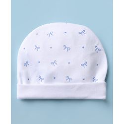 Babyhug 100% Cotton Interlock Knit Cap Mittens & Booties With Bow & Heart Print White - Diameter 16.5 cm