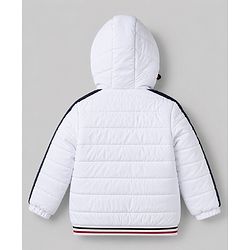 Babyhug Woven Full Sleeves Hooded Padded Quilted Winter Jacket with Varsity Print - White
