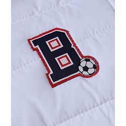 Babyhug Woven Full Sleeves Hooded Padded Quilted Winter Jacket with Varsity Print - White