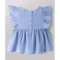Babyhug Chambray 100% Cotton Knit Half Sleeves Floral Embroidered Top and Shorts Set - Blue