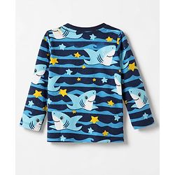 Babyhug Cotton Knit Full Sleeves Co-ord T-Shirt & Pajama Night Suit with Waves & Shark Print - Blue