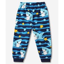 Babyhug Cotton Knit Full Sleeves Co-ord T-Shirt & Pajama Night Suit with Waves & Shark Print - Blue