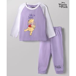 Babyhug Disney 100% Cotton Single Jersey Knit Full Sleeves T-Shirt & Pajama Night Suit with Winnie The Pooh Graphic Print - White & Purple