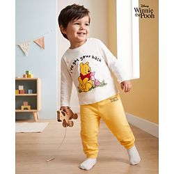 Babyhug Disney Single Jersey Knit Full Sleeves T-Shirt & Pyjama Night Suit with Winnie the Pooh Graphic - White