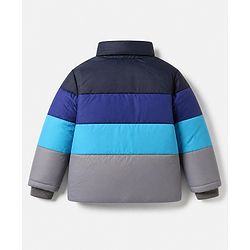 Babyhug Woven Hooded Padded Quilted Winter Jacket with Full Sleeves and 9 Embroidered Patch with Cut & Sew - Navy Blue