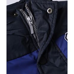 Babyhug Woven Hooded Padded Quilted Winter Jacket with Full Sleeves and 9 Embroidered Patch with Cut & Sew - Navy Blue