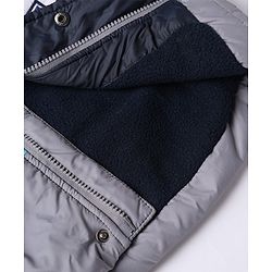 Babyhug Woven Hooded Padded Quilted Winter Jacket with Full Sleeves and 9 Embroidered Patch with Cut & Sew - Navy Blue