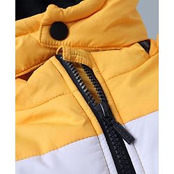 Babyhug Woven Full Sleeves Padded Quilted Winter Jacket with Detachable Hood & Mountain Landscape Print - Yellow