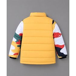 Babyhug Woven Full Sleeves Padded Quilted Winter Jacket with Detachable Hood & Mountain Landscape Print - Yellow