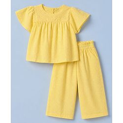 Babyhug 100% Cotton Knit Half Sleeves Top and Pants Set - Yellow