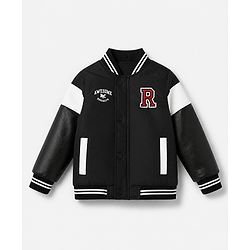 Babyhug Woven Full Sleeves Bomber Jacket with Letter R Embroidery - Black