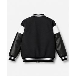 Babyhug Woven Full Sleeves Bomber Jacket with Letter R Embroidery - Black
