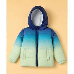 Babyhug Woven Full Sleeves Hooded Padded Quilted Winter Jacket with Ombre Effect - Blue