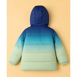 Babyhug Woven Full Sleeves Hooded Padded Quilted Winter Jacket with Ombre Effect - Blue