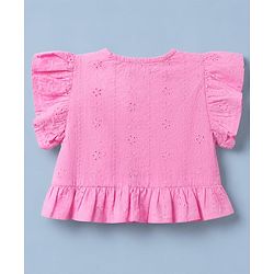 Babyhug 100% Cotton Schiffili Knit Half Frill Sleeves Top and Shorts with Eyelet Embroidery - Light Pink