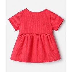 Babyhug 100% Cotton Knit Top and Shorts with Half Sleeves and Dots Embroidery with Bow - Red