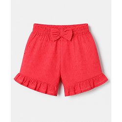 Babyhug 100% Cotton Knit Top and Shorts with Half Sleeves and Dots Embroidery with Bow - Red
