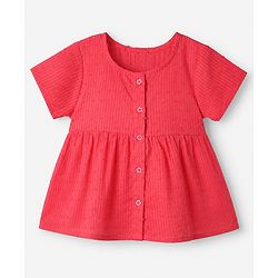 Babyhug 100% Cotton Knit Top and Shorts with Half Sleeves and Dots Embroidery with Bow - Red