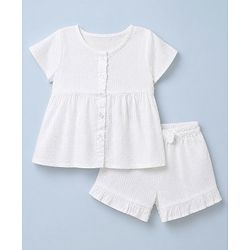 Babyhug 100% Cotton Knit Half sleeves Top & Shorts Set - White