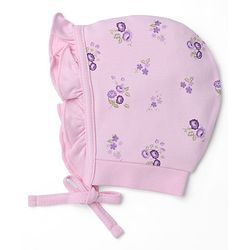 Babyhug 100% Cotton Interlock Knit Polka Dots & Floral Printed Cap Pack of 2 - Pink & Purple