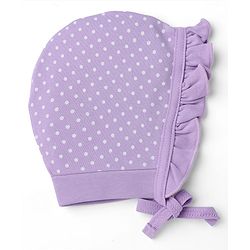 Babyhug 100% Cotton Interlock Knit Polka Dots & Floral Printed Cap Pack of 2 - Pink & Purple