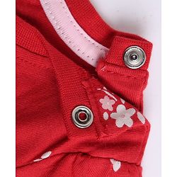Babyhug 100% Cotton Knit Full Sleeves Co-Ords Top & Pyjama Night Suit with Floral Print & Bow Applique - Red