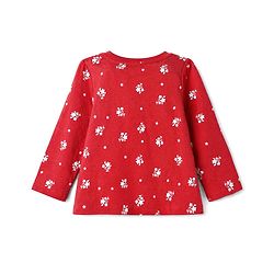 Babyhug 100% Cotton Knit Full Sleeves Co-Ords Top & Pyjama Night Suit with Floral Print & Bow Applique - Red